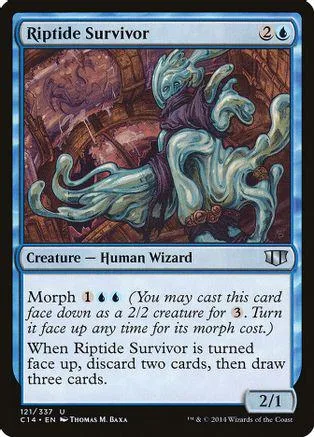 Blue-white wizard creature card art featuring a spectral, flowing figure.