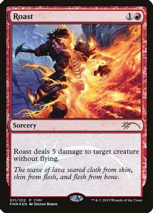 Dark, fiery creature on a Magic: The Gathering card titled "Roast.