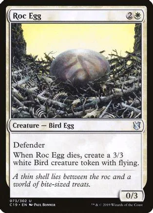 Purple, striped egg rests in dark, tangled foliage on a collectible card.