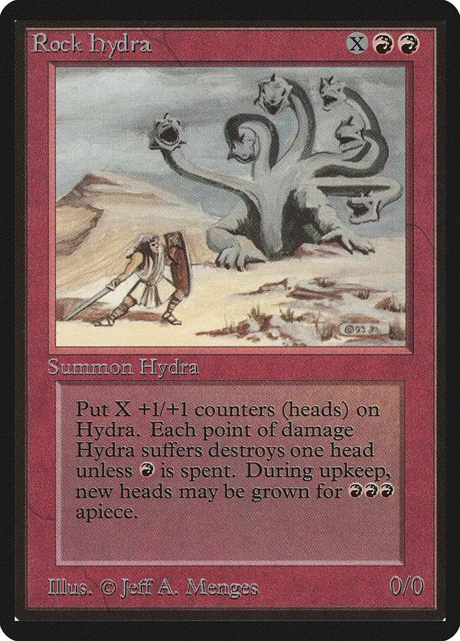 Magic: The Gathering card, Rock Hydra, featuring a multi-headed serpent illustration.