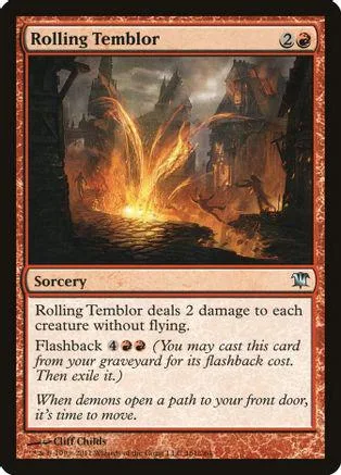 Fire and dark landscape scene on a Magic: The Gathering card.