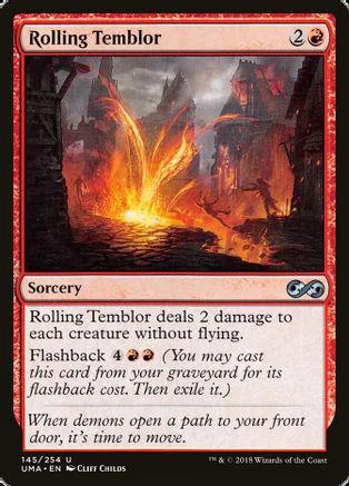 Card art depicts fiery destruction over a dark, ruined landscape.