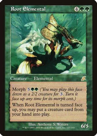 Green elemental creature card art, featuring a large, mossy tree structure.