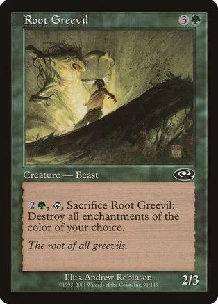 Creature card art: hairy beast in dark, earthy landscape.