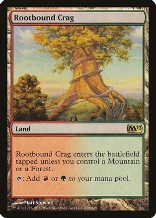 Card art shows large tree on hill. Land type. Text describes mana ability.