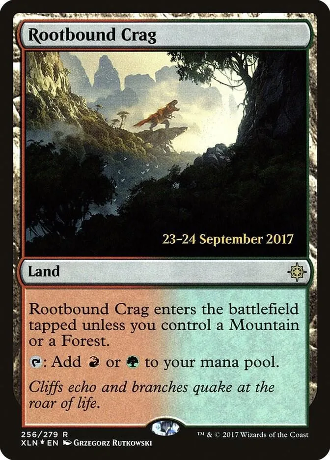 Magic: The Gathering card, Rootbound Crag, landscape art, September 2017 print.