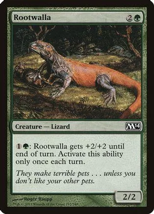 Orange lizard creature card art, green border, M14 set symbol.