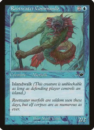 Green merfolk creature with sharp teeth, attacking in a swampy, teal environment.