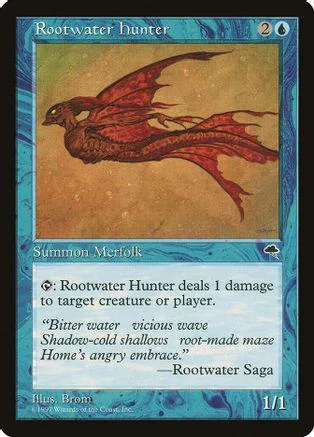Red winged creature flying across a tan background on a collectible card.