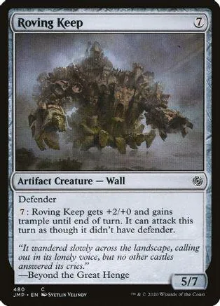 Large, dark, mossy structure on a gray landscape. Magic: The Gathering card.
