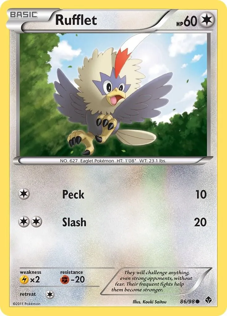 Eevee-like creature on a Pokémon card, brown and white, with attack stats.
