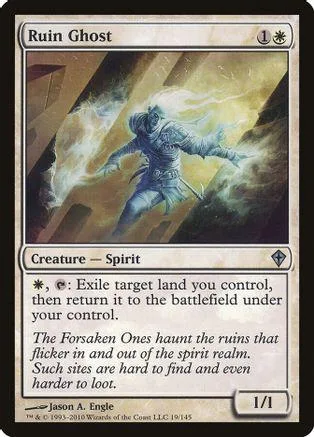 Spirit creature card, Ruin Ghost, depicts ghostly figure in swirling light.