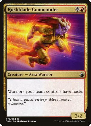 Warrior commander card art featuring a golden, armored figure against a fiery background.