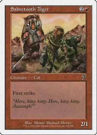 Sabretooth Tiger card art shows large tiger and warrior in rocky landscape.