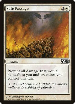 Magic: The Gathering card, Safe Passage, depicting fiery scene with flying creature.