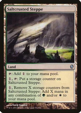 Dark, stormy landscape art on a Magic: The Gathering land card.