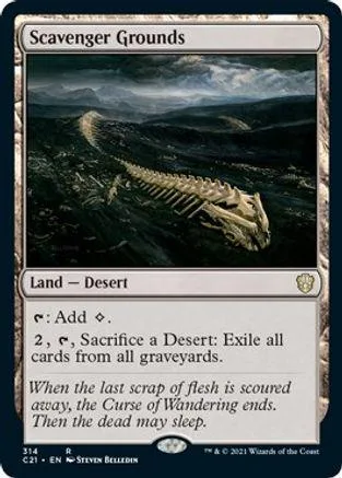 Scavenger Grounds Magic: The Gathering land card, dark desert landscape art.