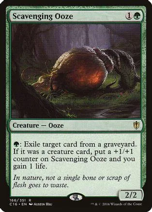 Brown ooze creature in dark forest setting, Magic: The Gathering card.