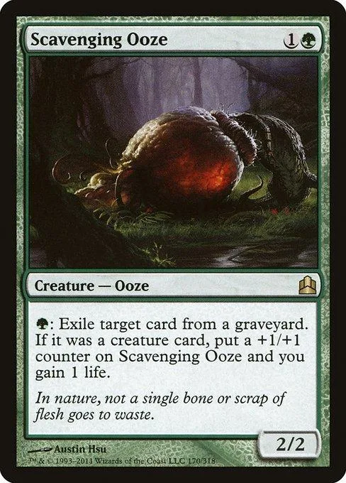 Dark ooze creature card art, green border, showing a large, dark, organic mass.