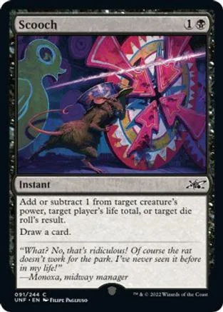 Brown rat creature attacking colorful, abstract, mechanical background art.