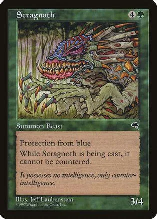 Green dragon creature card art with sharp teeth and claws.