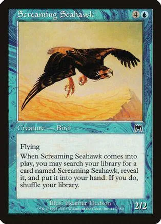 Black bird flying over orange and yellow landscape on a trading card.