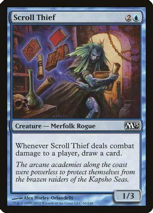 Blue-haired merfolk rogue creature card art, dark fantasy scene, Magic: The Gathering.