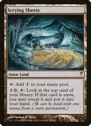 Blue and white landscape art on a Magic: The Gathering land card.