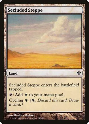 Landscape card art showing yellow plains under a cloudy sky.