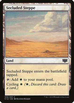 Landscape card art of arid, rolling hills under a cloudy sky.
