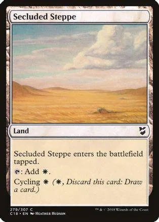 Landscape art card showing open, grassy plains under a cloudy sky.