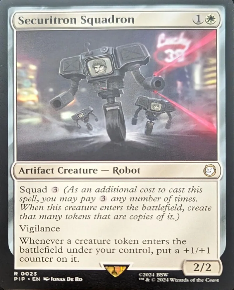 Robot creature card, dark colors, showing a futuristic, armored robot figure.