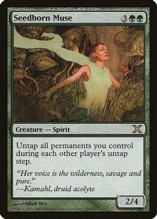 Spirit creature card art: woman reaching through dark, mossy forest.