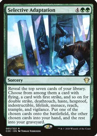 Magic: The Gathering card, Selective Adaptation, blue and green art, standard card frame.