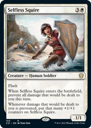 Card art: warrior in water with shield, brown and blue tones.