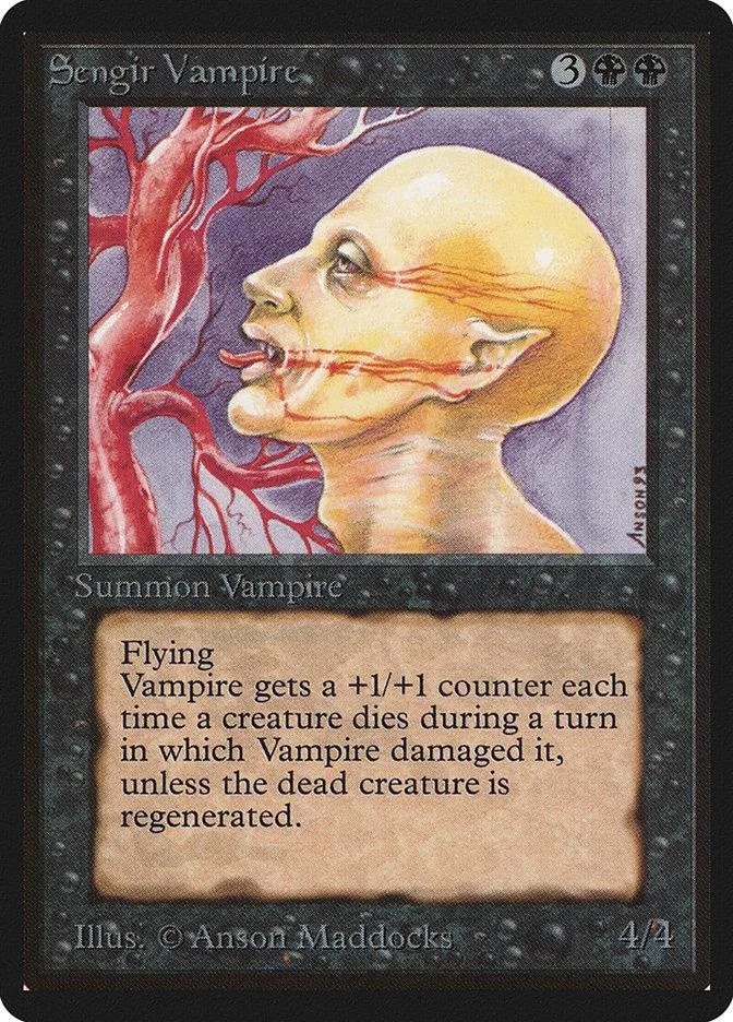 Card art depicts pale, vampiric face against red, gnarled tree.