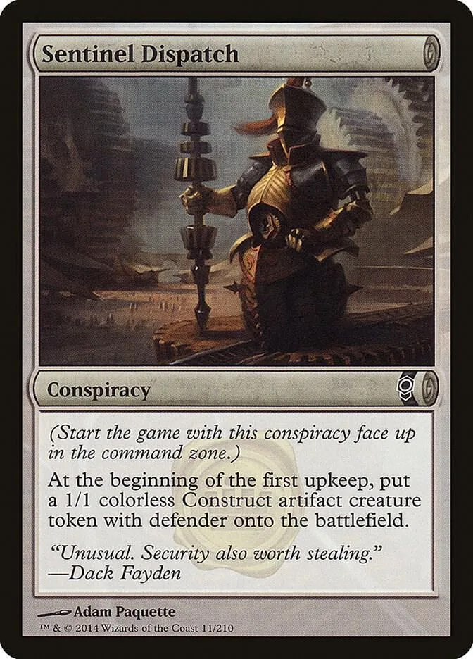 Dark armored figure holding staff on a fantasy battlefield card.