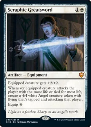 White-robed figure wielding glowing sword on collectible card.