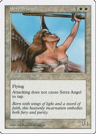Angel figure holding a sword, depicted on a collectible trading card.