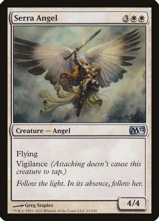 Winged angel creature card, white and gold tones, showing in a standard card frame.