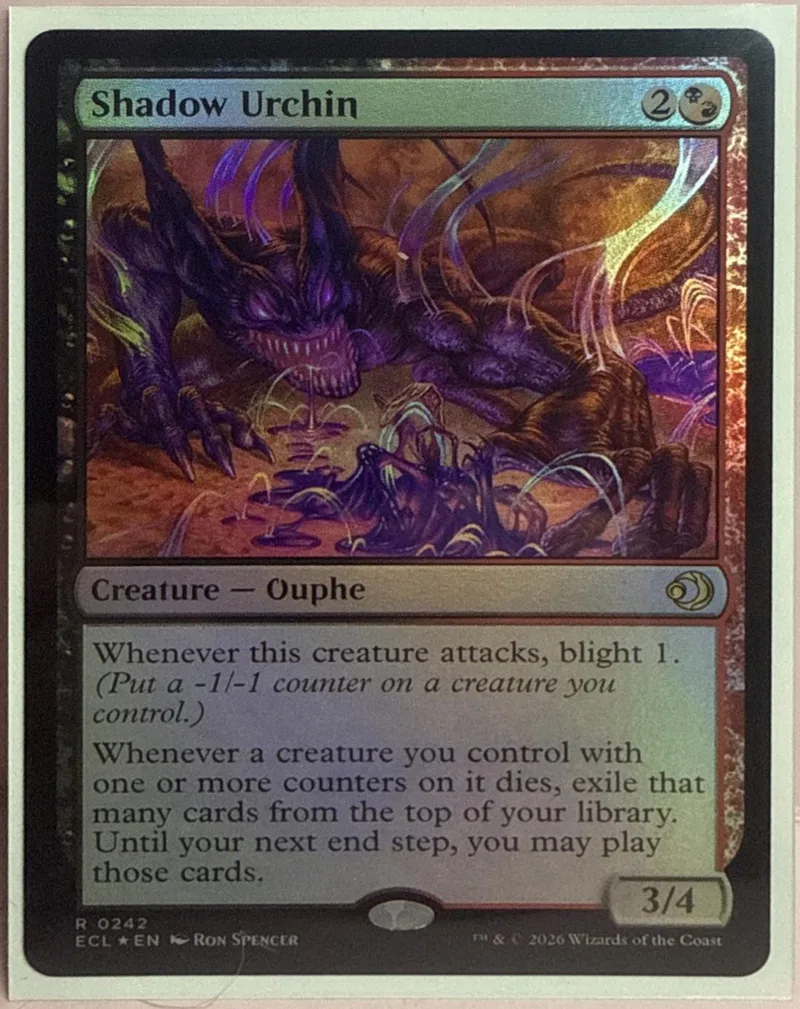 Purple shadowy creature on a Magic: The Gathering card.