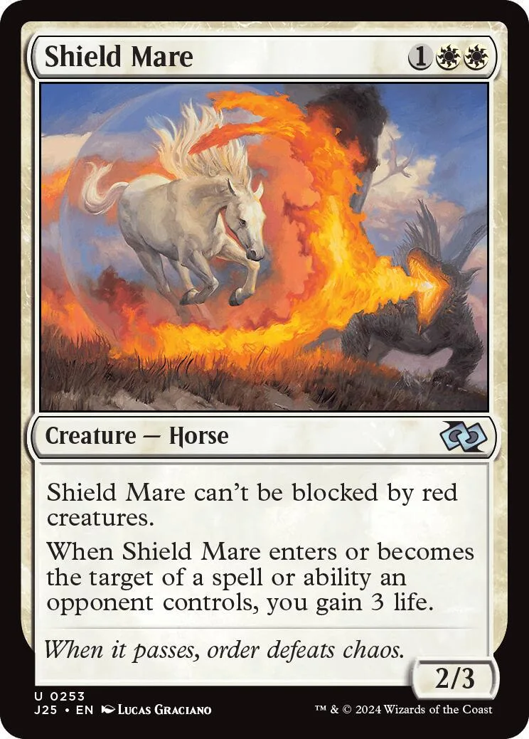 White horse engulfed in orange flames on a Magic: The Gathering card.