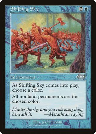 Fantasy art card showing figures in a forest, blue and green tones.