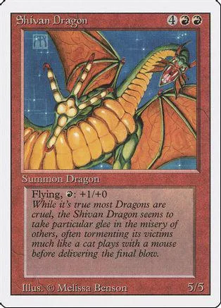 Orange and green dragon on a blue background, collectible card.