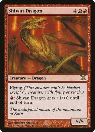 Golden dragon creature card art, showing a fierce, winged beast.