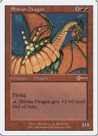 Orange and green dragon creature card with blue and dark background art.