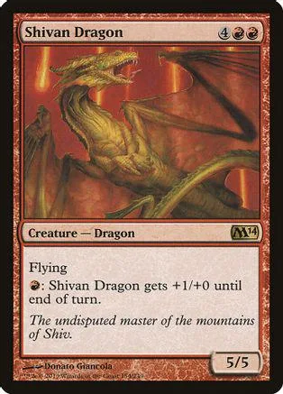 Green and brown dragon creature card art, showing a fierce dragon in flight.