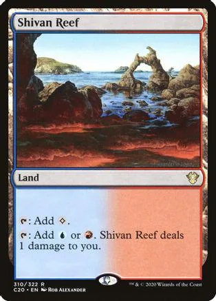 Blue and brown landscape card showing rocky ocean archway.