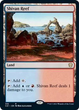 Blue and brown landscape art on a Magic: The Gathering land card.