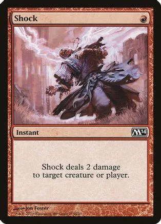 Magic: The Gathering "Shock" card art showing a dark, stormy scene.